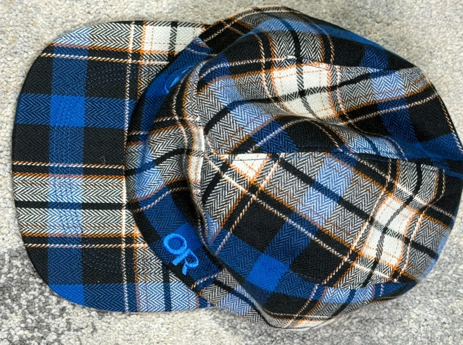 OR Outdoor Research Flannel Hat Blue Plaid One Size /w Leather Strap
