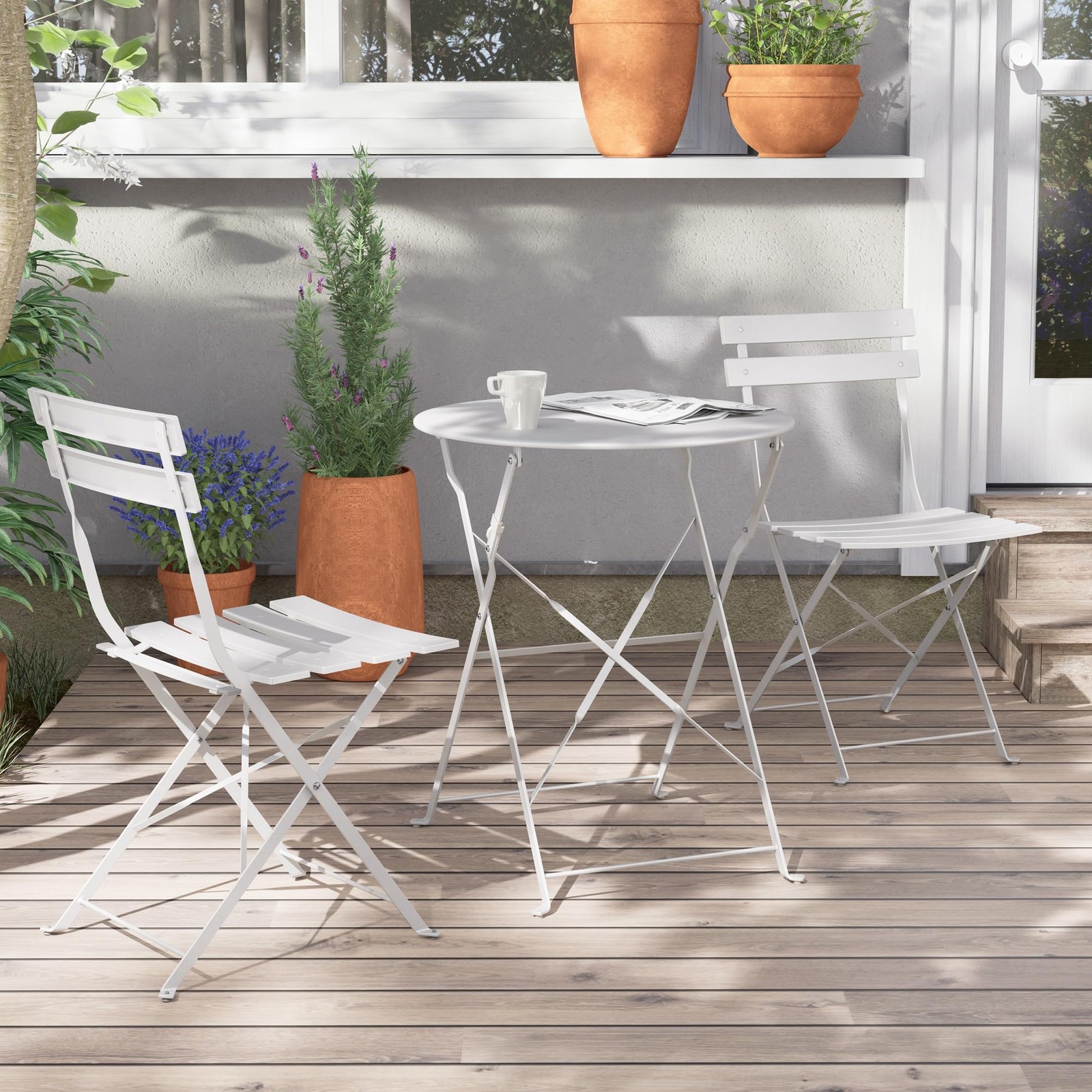 Set de Table Bistro Premium Chaises et Table Ronde Pliantes Finition Mat