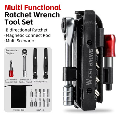 Tragbares Ratschenschlüssel-Set Multifunktions-Fahrradwerkzeuge 14 in 1 Multitool-Set 