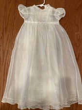 Vintage Baby White Christening Gown Dress With White Slip Embroidered Flowers