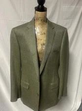 Paul Stuart Men's Green Herringbone Wool/Silk/Linen Sport Coat 44L