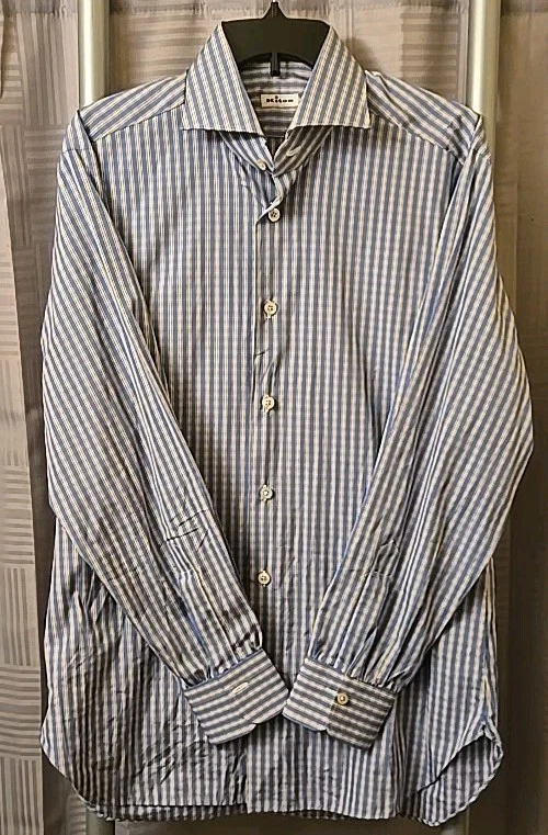Kiton Dress Shirt Mens 16/41 Blue Pink White Button Up Long Sleeve Plaid Italy - Image 2 of 4