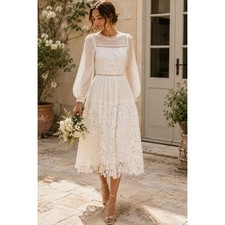 NWOT BHLDN Edina Guipure Lace Tea Length Bridal Wedding Midi Dress Ivory 4