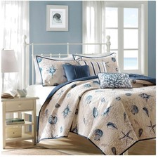 Starfish Print Coverlet Set - Cottage Coastal Theme, Twin XL