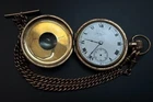 Antique Waltham Gold Plated Moon Half Hunter Pocket Watch Albert Chain 50mm