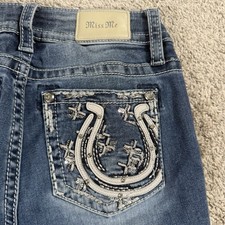 Miss Me Jeans Womens 27 27x33 Blue Bootcut Mid Rise Embroidered Horseshoe