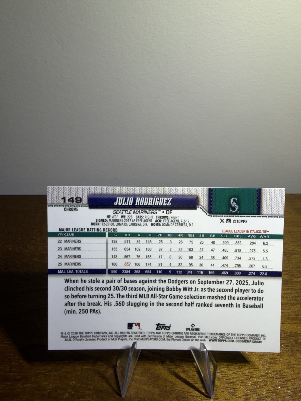 2026 Topps Chrome Julio Rodriguez Geometric Green /99 #149 Mariners view 2