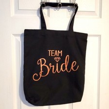 TEAM BRIDE black canvas wedding bridal tote bag 15x17