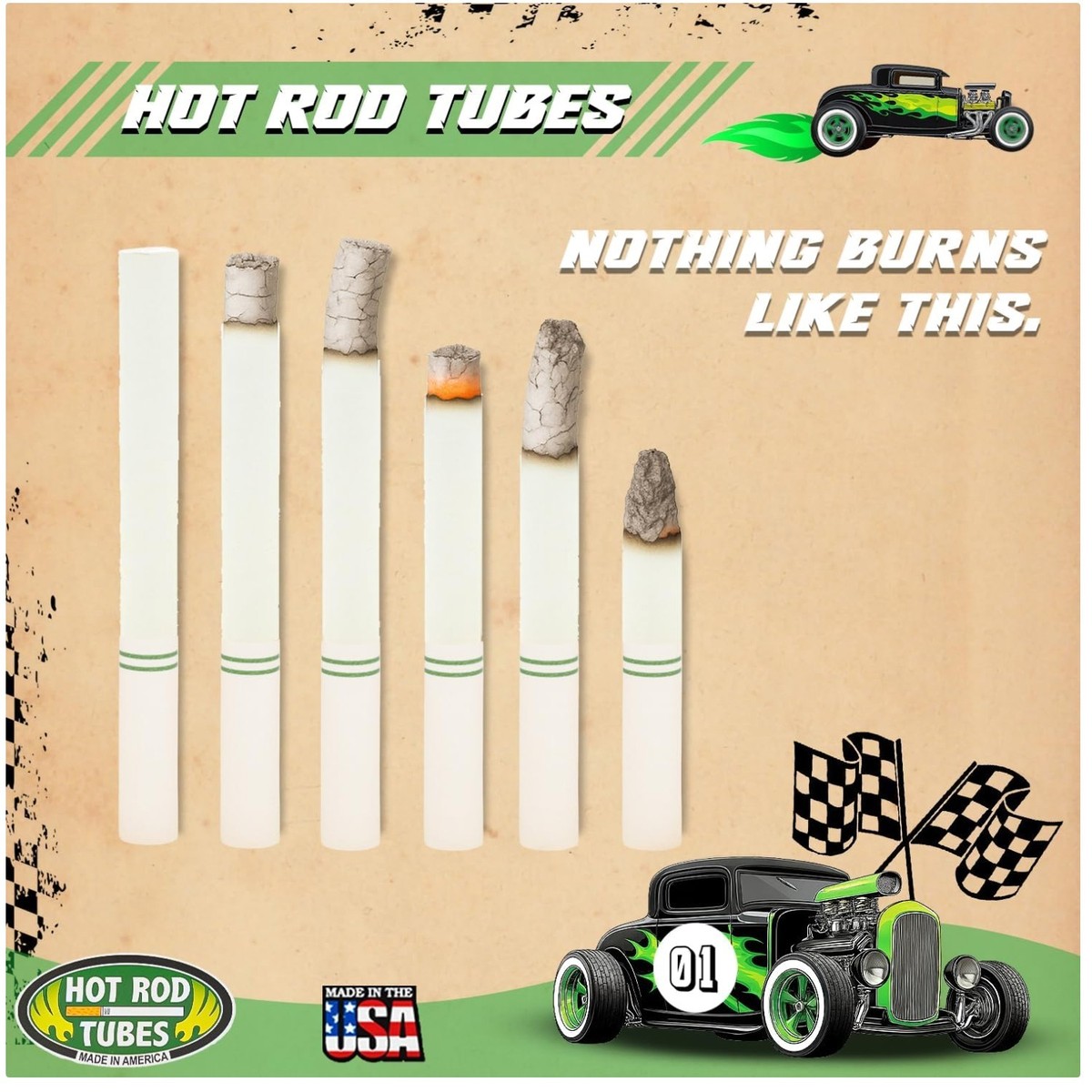 USA-Made Hot Rod Menthol Cigarette Tubes - 100mm, 5 Pack