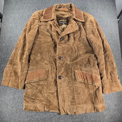 Vintage Cortefiel Corduroy Field Jacket Mens 40 Brown Suede Trim Made in Spain