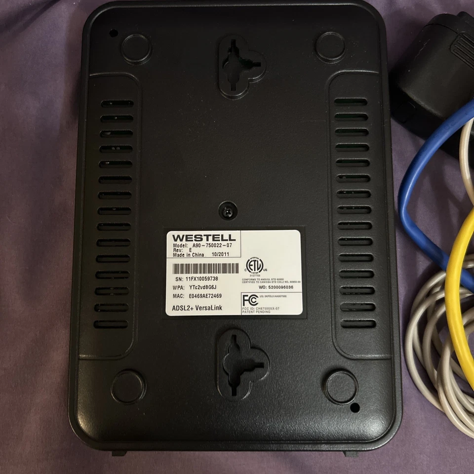 Westell Router 7500  A90-75002-07 with Power Adapter Phone Line Ethernet Cable - Image 2 of 4