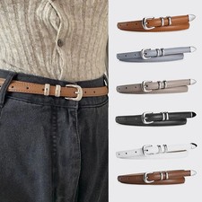 Faux Leather Belt Thin Silver Pin Buckle 2.8cm Casual Women Waistband Belts