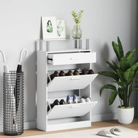 Schuhschrank Mit Schubfach Und Oberem Glasregal Holz Weiß