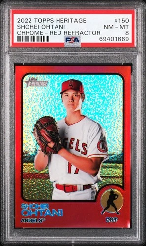 2022 TOPPS HERITAGE SHOHEI OHTANI #150 CHROME RED REFRACTOR /573 PSA 8 NM-MT