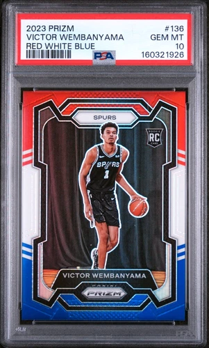 VICTOR WEMBANYAMA 2023 PRIZM RWB RED/WHT/BLU RC #136 PSA 10 GEM MINT! #160321926
