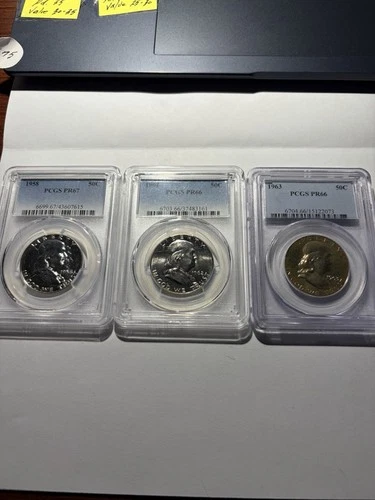 1958 Franklin Half Dollar PCGS PR67, 1962 & 1963 Franklin Half Dollars PCGS PR66