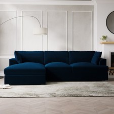 Navy Velvet 4-Seater Corner Sofa with Chaise – L-Shaped, Deep Seat