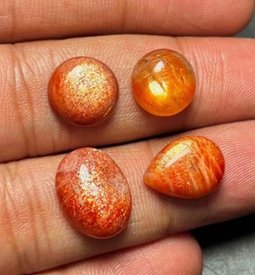 4 Pcs Natural Red Sunstone 27.00 Cts Cabochon Lot Red Sparkle Loose Gemstone