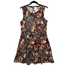 H&M Cutout Skater Mini Dress, Sz Large, Tribal Lizard Peacock Print Sleeveless