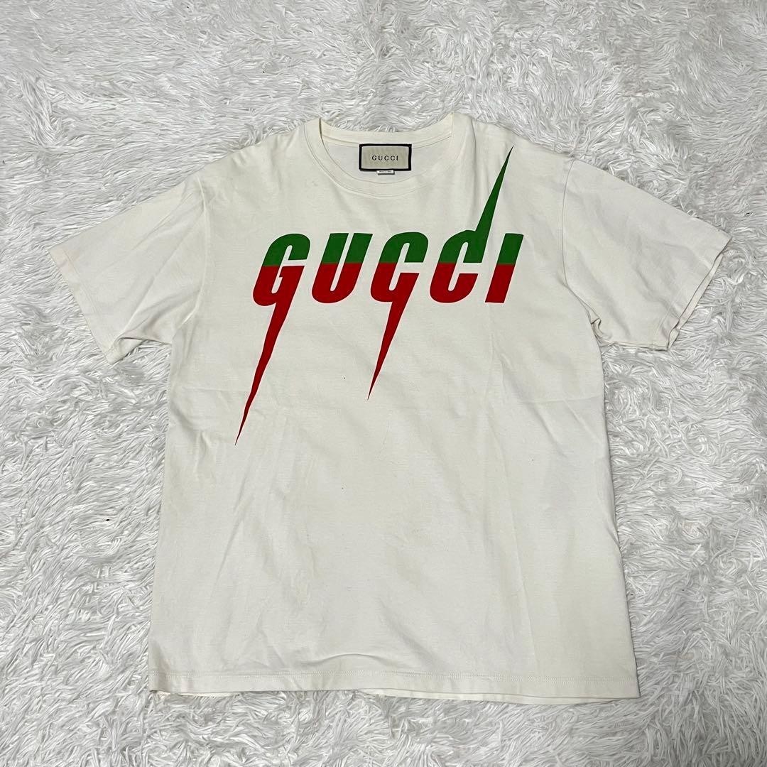 GUCCI Logo Sherry Line Short Sleeve T-Shirt White Size L Cotton All Season