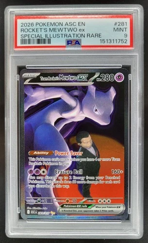 2026 Pokemon Team Rocket's Mewtwo ex Special Illustration Rare PSA 9 AL2