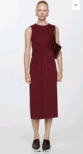 MNG Size 8 Maroon Center Drape Twist Front 100% Cotton Midi Dress