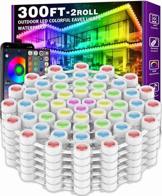 300Ft Outdoor LED Strip Lights Waterproof,Music Sync RGB IP68 Outside Led Lig...