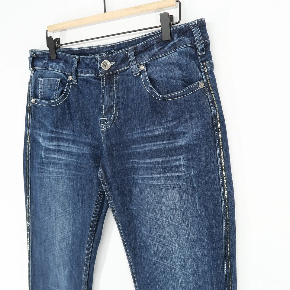 Cowgirl Tuff Touch Of Class Jeans Womens 30 Blue Bootcut Sequin Seam Stretch - Image 3 of 4