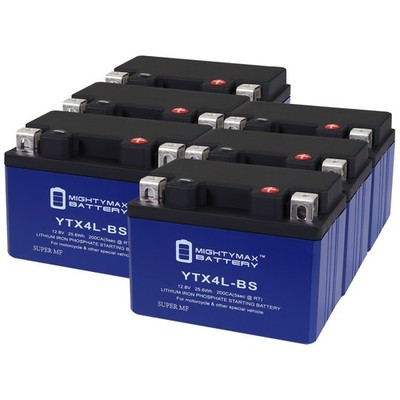 Mighty Max YTX4L-BSLIFEPO4 Lithium, Replaces CB650R, RA, CB900F (919) - 6 Pack