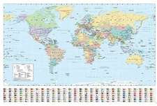 Poster Studio B - World Map Educational Political Country Flags 24x36" R83484