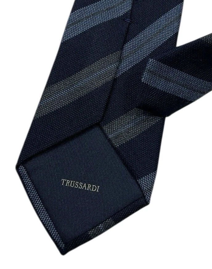 TRUSSARDI Navy/Blue/Gray Striped Wool Blend LUXURY Tie ITALY - Image 4 of 4