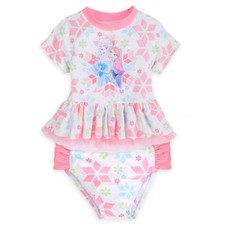 NWT Disney Store Frozen Elsa Anna Rash Guard Short Set Swimsuit 4,5/6,7/8,9/10