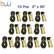 2" × 30' For Flatbed Truck Ratchet Tie Down Straps With Flat Hooks Yellow 10 Pcs