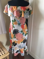 pretty little thing Floral Oriental Bardot Dress Sz 12 Bnwt