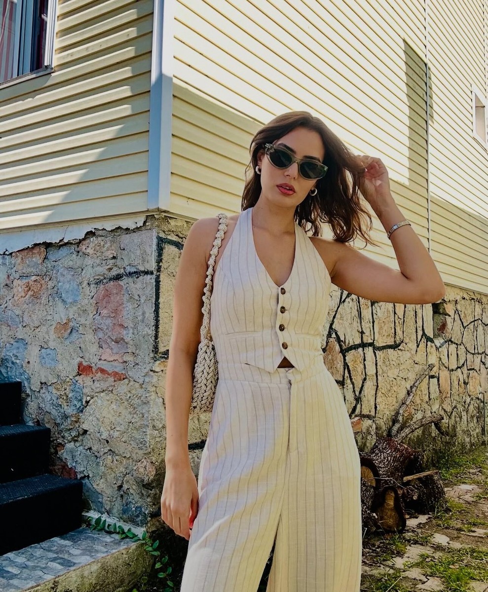 ZARA NEW FW24 Striped Linen/B Rustic Jumpsuit Ecru / Beige