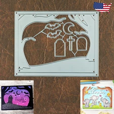Halloween Graveyard Background Frame Cutting & Embossing Dies w Bats Tombstones+