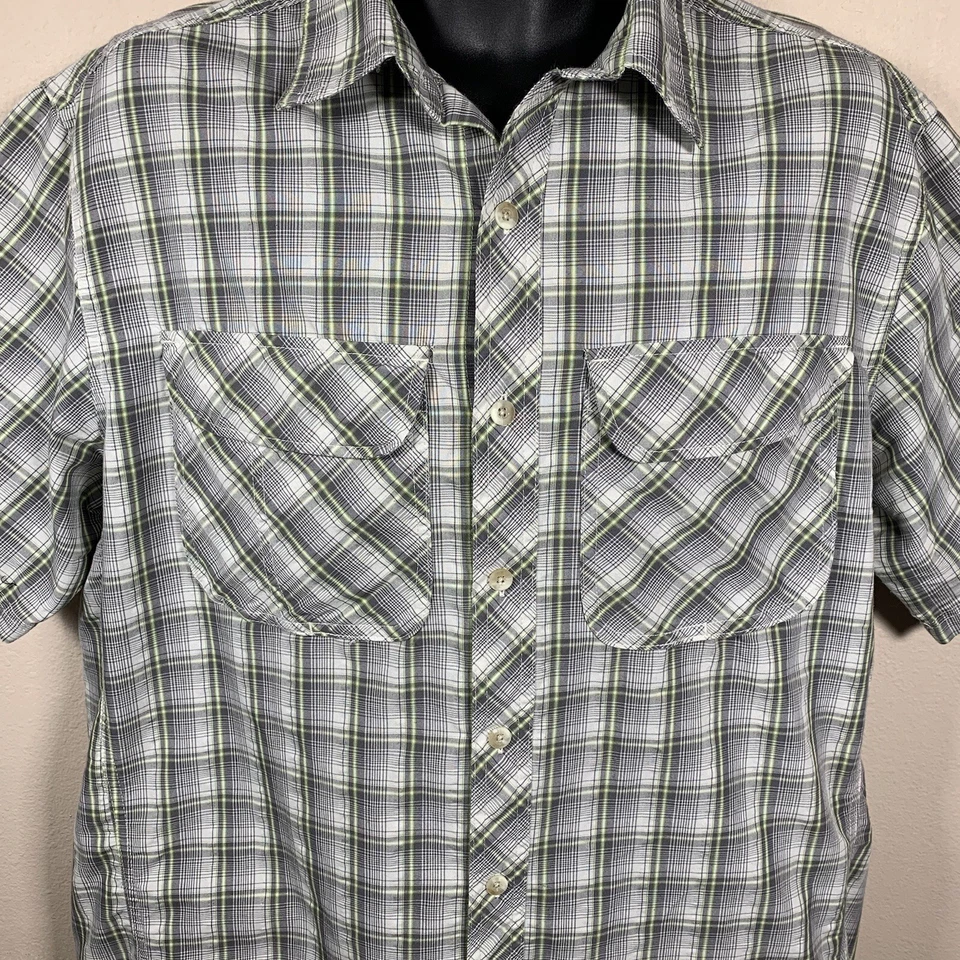 Camisa grande de manga corta transpirable a cuadros gris sierra blanca y verde para hombre Foto 2 de 4