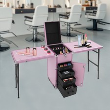Portable Nail Table Desk Foldable Rolling Manicure Table 2 Desktop Cosmetic Case