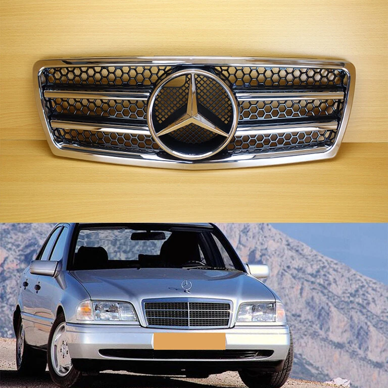 Fit MERCEDES BENZ C-Class W202 1994-2000 Shiny Black Front Grille