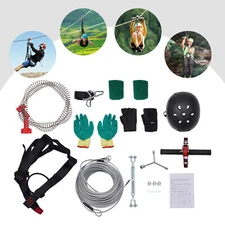 120Ft Zip Line Kit for Kids Adult Up to 330lb w/ Spring Brake, Trolley, Helmet