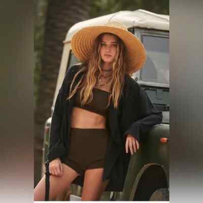 Free People Beach Camille Adjustable Open Front Cardigan Coverup NWOT XS Black
