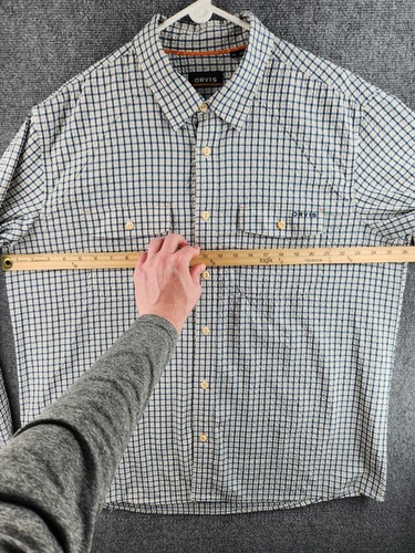 Orvis Seersucker Fishing Shirt Double Pockets Blue Check Polyester Nylon Soft XL - Picture 15 of 22