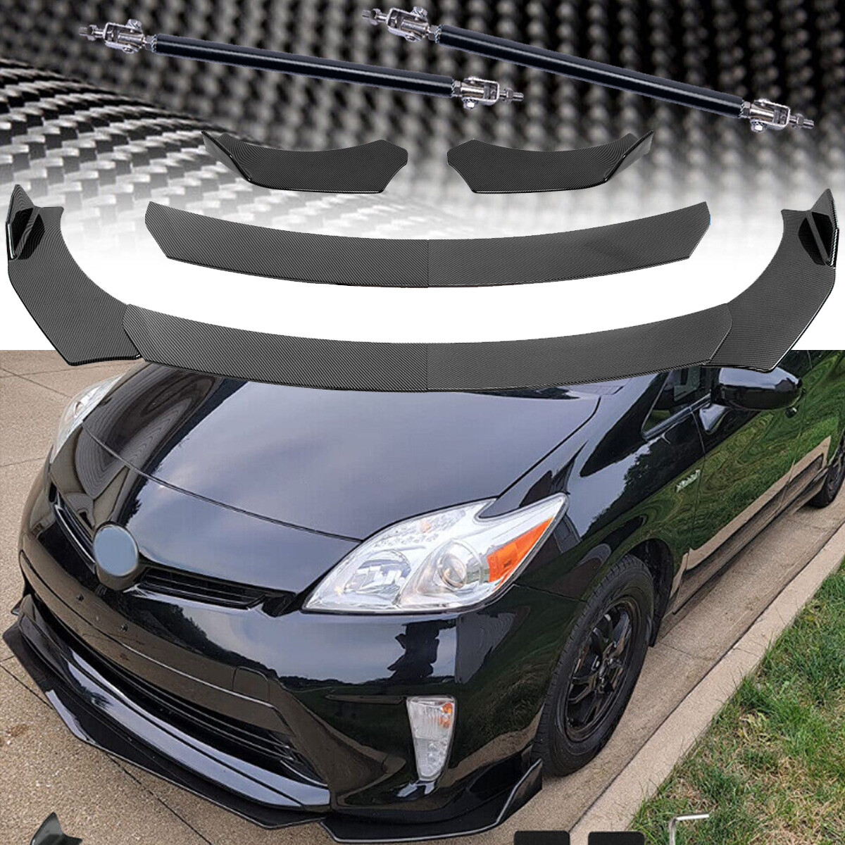 for TOYOTA Camry Carbon Fiber Front Bumper /Lip Splitter Spoiler Strut Rods