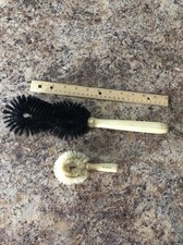 2 WOODEN WHITE HANDLE Vintage Brushes: Stanley Figure 8 Clothes, Powder
