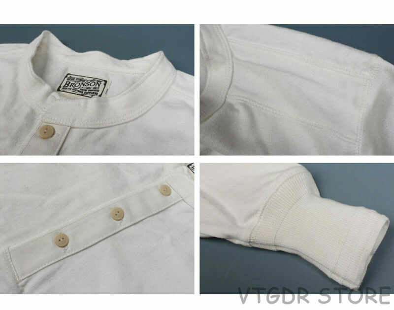 Tシャツ・カットソー bronson Vintage Long Sleeve Henley Shirt White B-TOP-0003-WH Bronson Long Sleeve Henley Shirt Vintage Button Down Men T