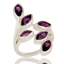 Natural Amethyst Gemstone 925 Sterling Silver Leaf Designer Ring Jewelry