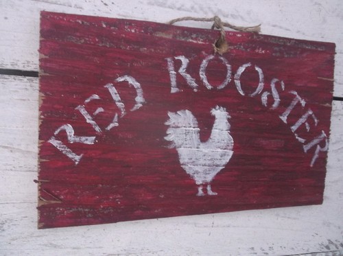 RED ROOSTER vintage look wood sign farmhouse barnwood weathered old artist barn - Picture 8 of 9