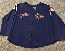 Vtg 90s Mickey Mouse Baseball Jersey Embroidered Women  s Shirt Top Size 18/20