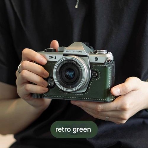 Funda de cuero genuino hecha a mano con asa de cámara para Olympus OM SYSTEM OMyj - Imagen 14 de 19