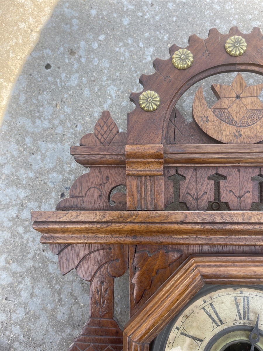 Antique Vintage Sessions Ingraham Gingerbread Walnut Mantle Clock